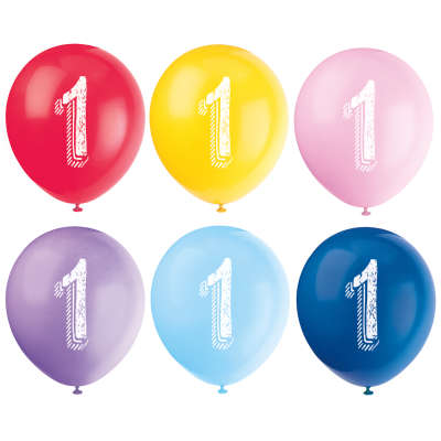 12" Assorted Color Chalk Design Number 1 Balloon, 6ct