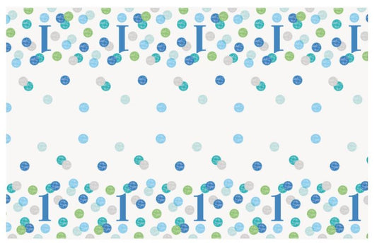 Blue Dots 1st Birthday Rectangular Plastic Table Cover, 54" x 84"