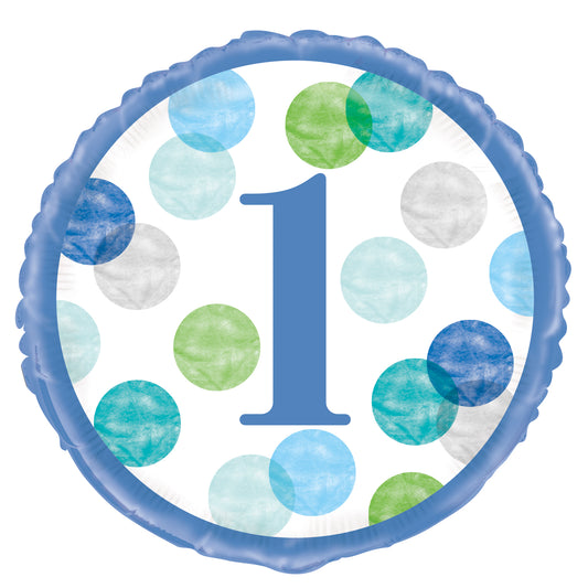 Blue Dots 1st Birthday Round 18" Foil Balloon