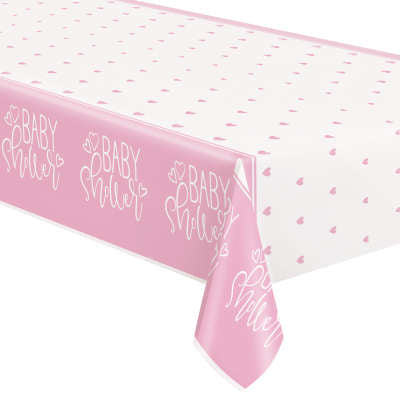 Pink Hearts Baby Shower Rectangular Plastic Table Cover, 54" x 84", 1ct