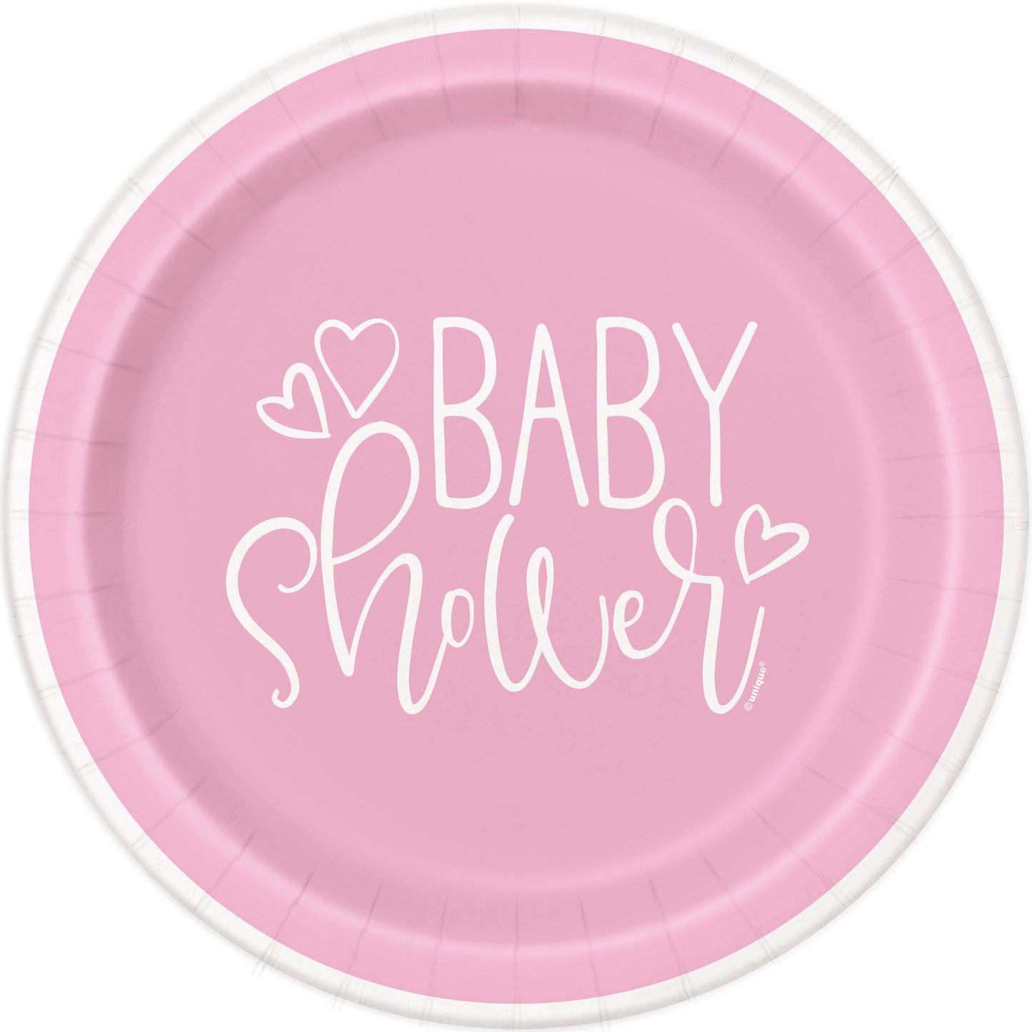 Pink Hearts Baby Shower Round 7" Dessert Plates, 8ct