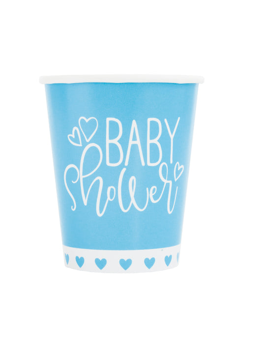 Vasos de papel Blue Hearts Baby Shower de 9 oz, 8 unidades