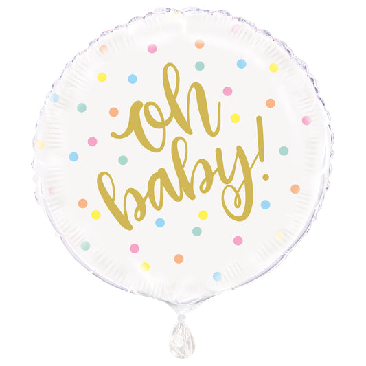 "¡Oh bebe!" Globo de aluminio redondo dorado para baby shower de 18", 1 ct