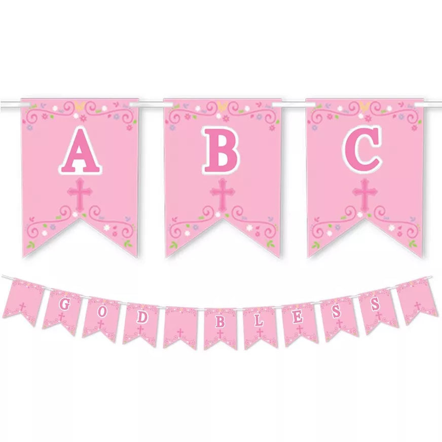 First Communion Personalized Pennant Banner - Pink