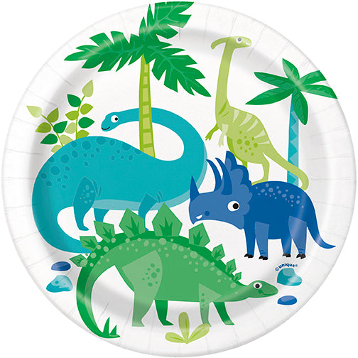 Blue & Green Dinosaur Round 7" Dessert Plates, 8ct