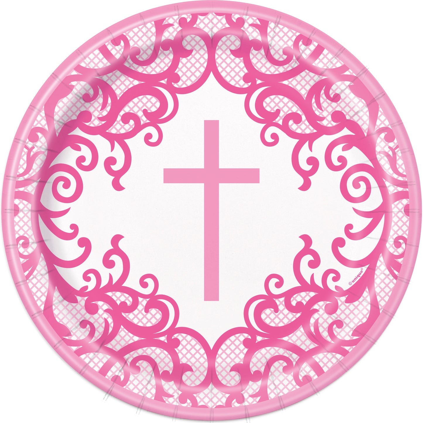 Fancy Pink Cross Round 9" Dinner Plates, 8ct