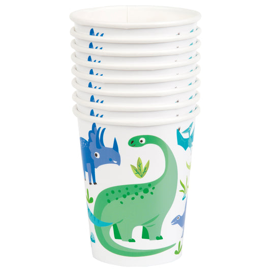 Vasos de papel de dinosaurio azul y verde de 9 oz, 8 unidades