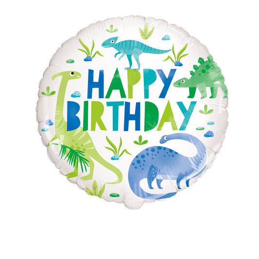 Blue & Green Dinosaur Round 18" Foil Balloon, 1ct