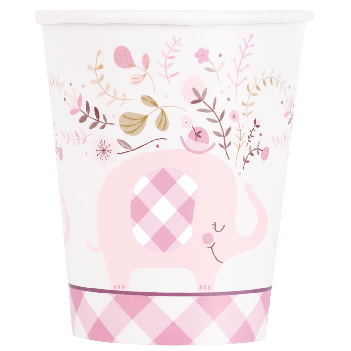 Vasos de papel con diseño de elefante floral rosa de 9 oz, 8 unidades