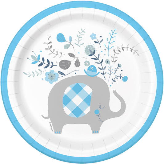 Blue Floral Elephant Round 7" Dessert Plates, 8ct