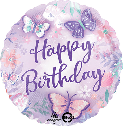 Happy Birthday Floral Flutters 18" Mylar Balloon