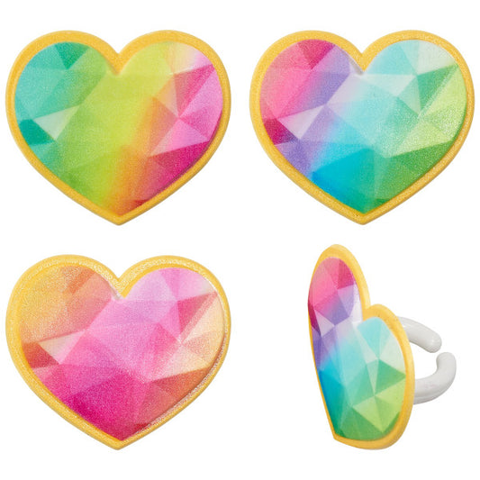 Rainbow Prism Heart Cupcake Rings