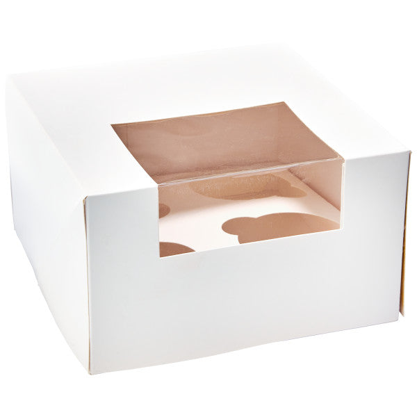 White 4 Count Cupcake Cake Box With Window