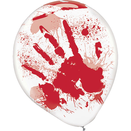 Asylum Printed 12" Latex Balloons - Clear w/Red Blood Splatter, 6ct