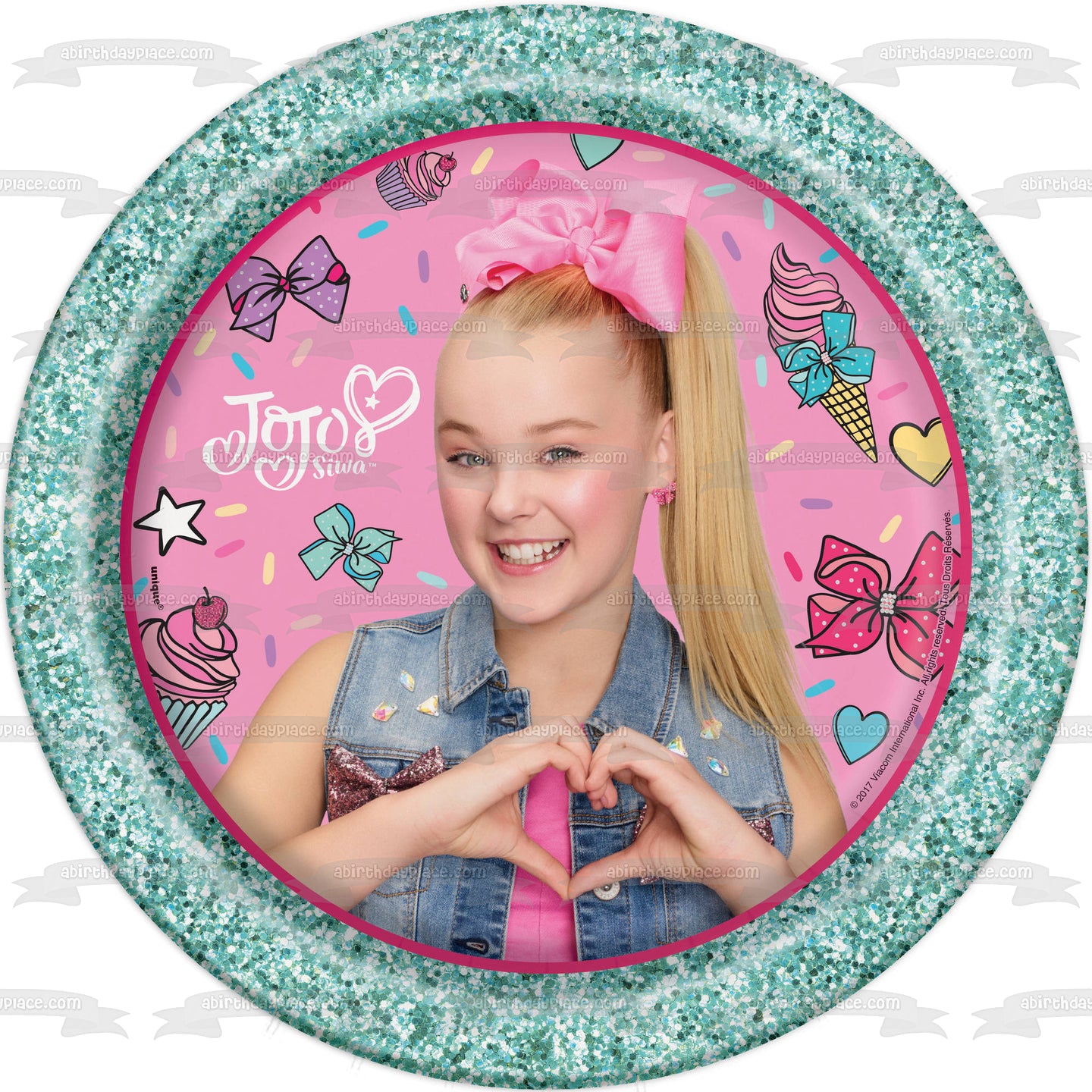 Jojo Siwa Corazón Helado Lazos para el cabello Adorno comestible para pastel Imagen ABPID00091 