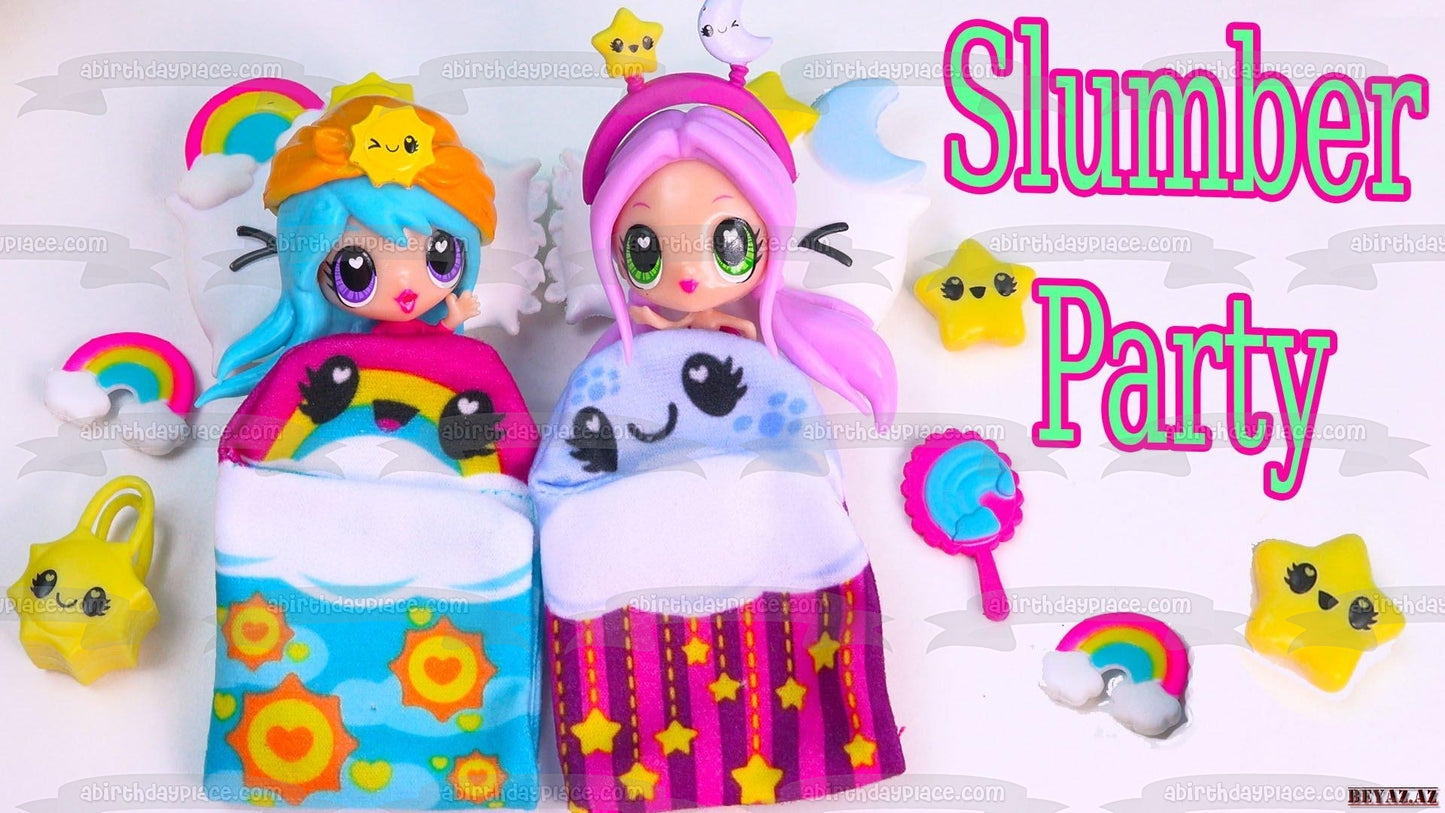 Slumber Party Girl Sleep Over Rainbows and Stars Edible Cake Topper Image ABPID00095