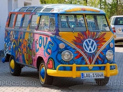 VW Van Pintado Hippie Bus Años 70 Imagen comestible para tarta ABPID00127 