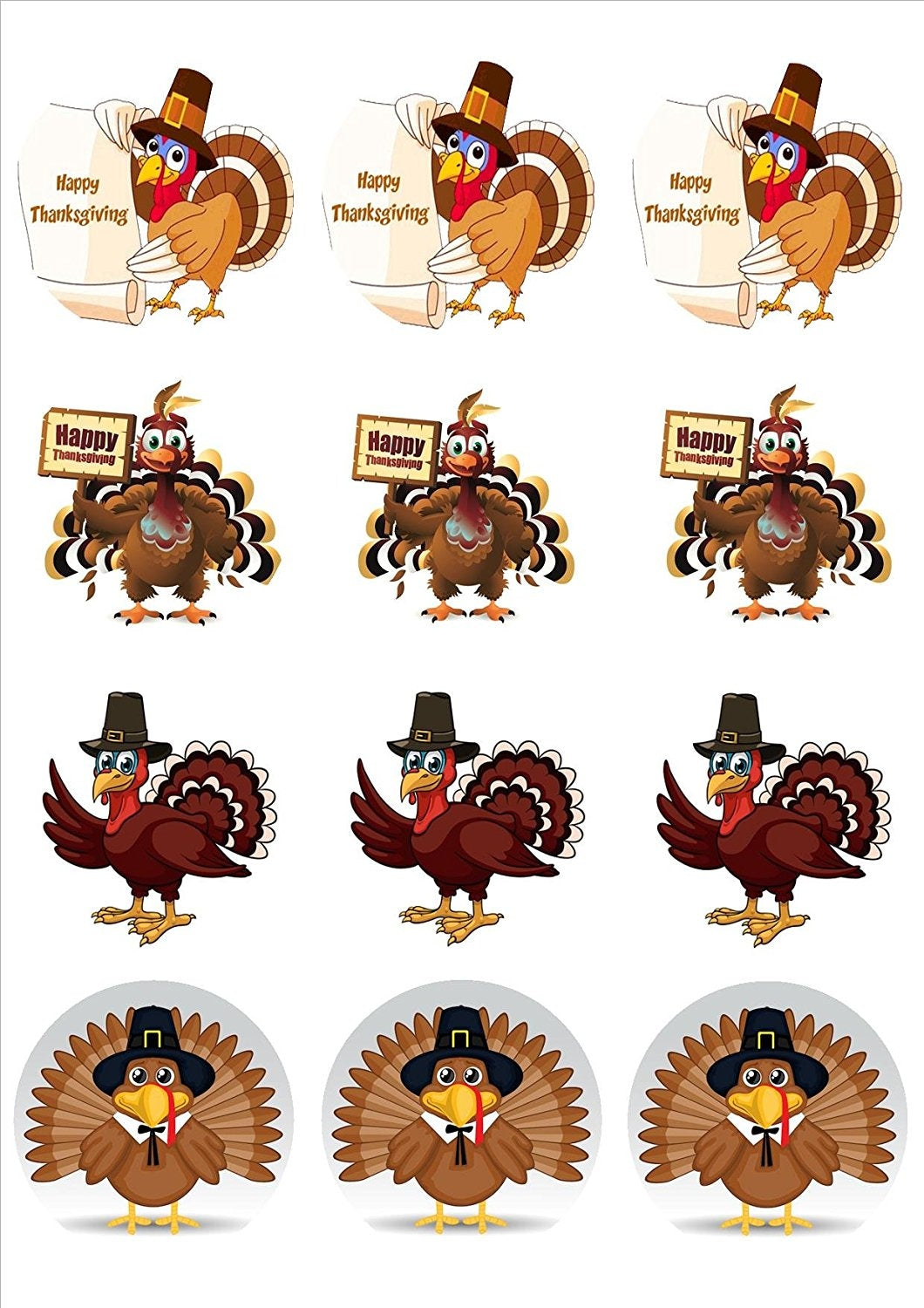 Happy Thanksgiving Turkey Pilgrim Hat Edible Cupcake Topper Images ABPID00131