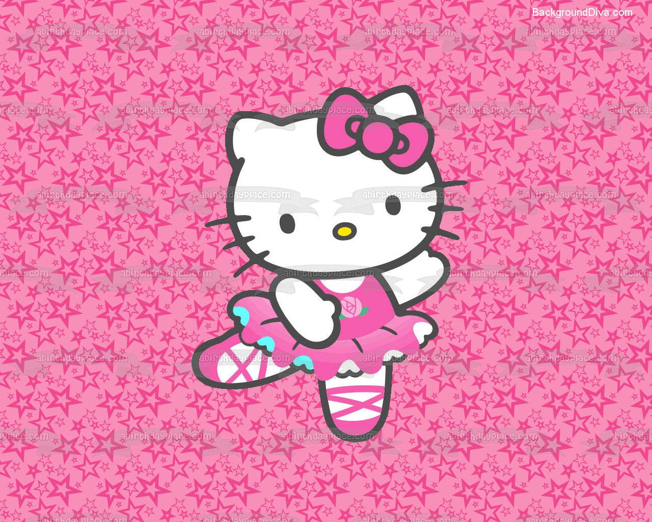 Hello Kitty Ballerina Dancing on Pink Starry Background Edible Cake Topper Image ABPID00138