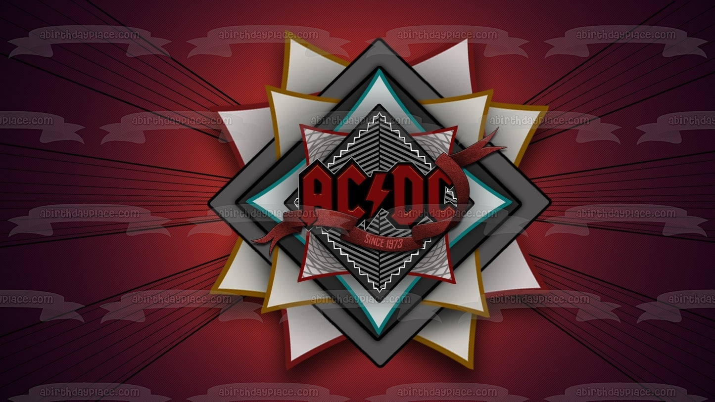 Logotipo de música de AC/DC Fondo rojo Imagen comestible para decoración de tarta ABPID00200 