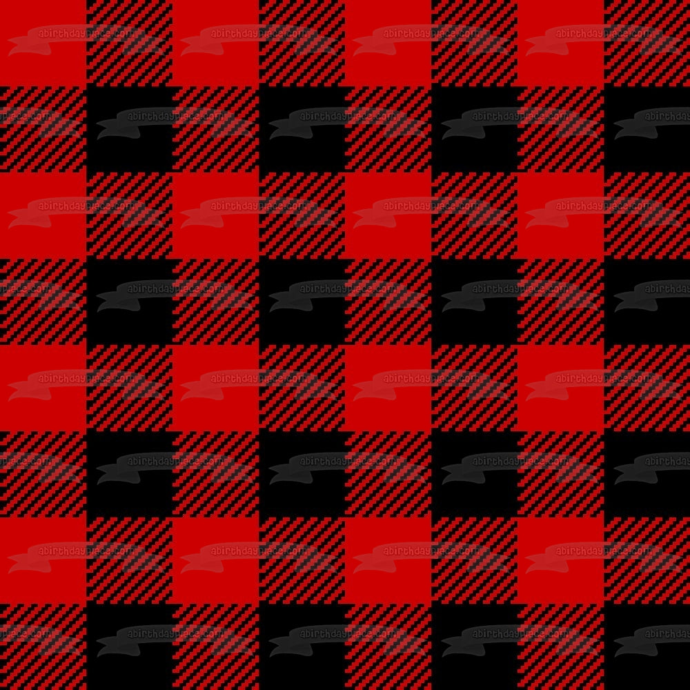 Red and Black Plaid Pattern Edible Cake Topper Image ABPID00211