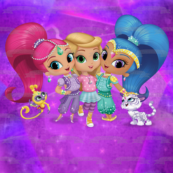 Shimmer and Shine Leah Pets Purple Background Edible Cake Topper Image ...