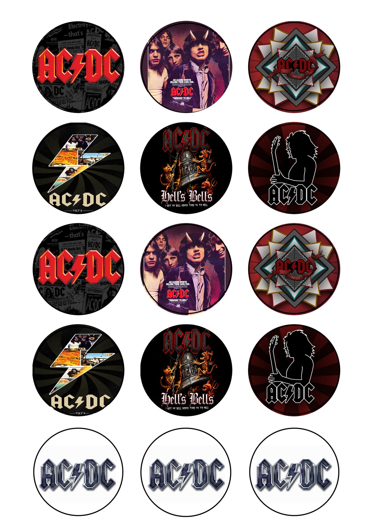 AC/DC Logo Music Dave Evans Colin Burgess Angus Young Brian Johnson Malcom Young Edible Cupcake Topper Images ABPID00251