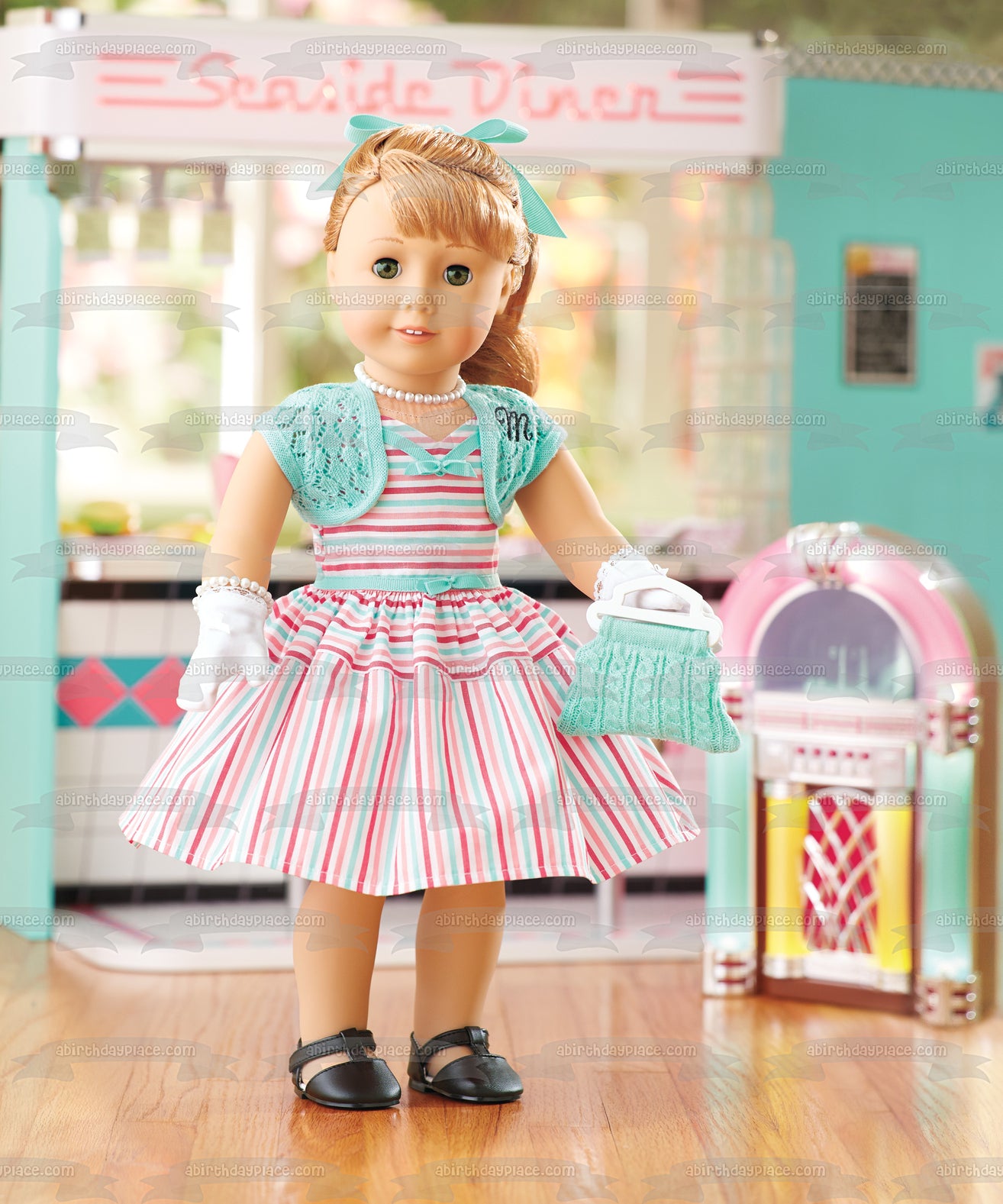 American Girl Maryellen Larkin Seaside Diner Jukebox Edible Cake Topper Image ABPID00306