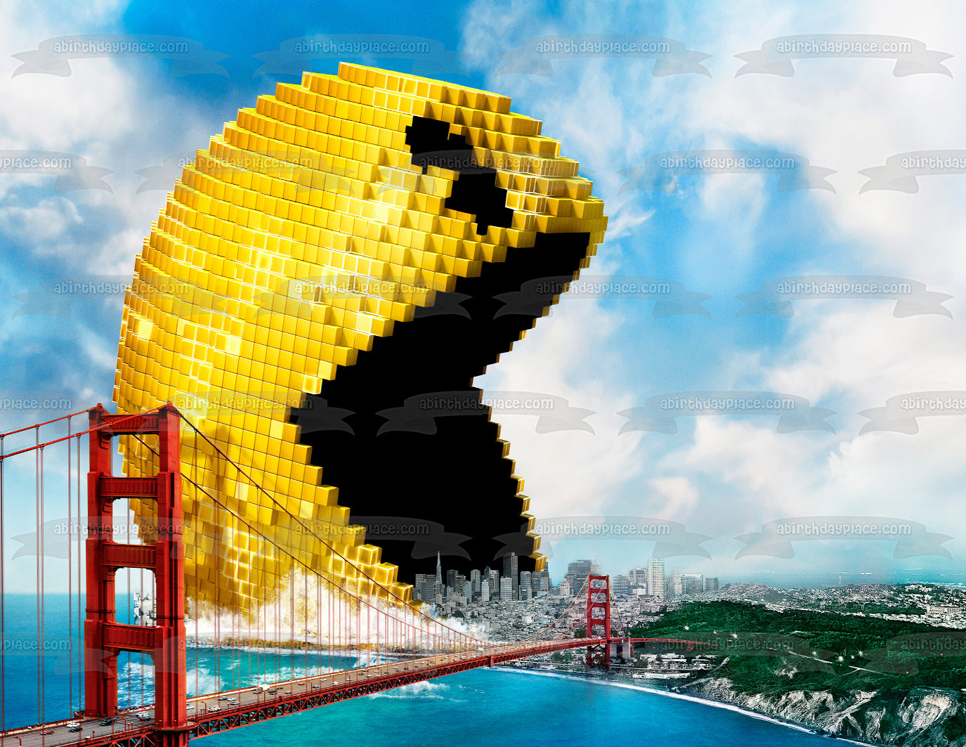 Pac Man Pixels Puente de San Francisco Adorno comestible para tarta Imagen ABPID00330 