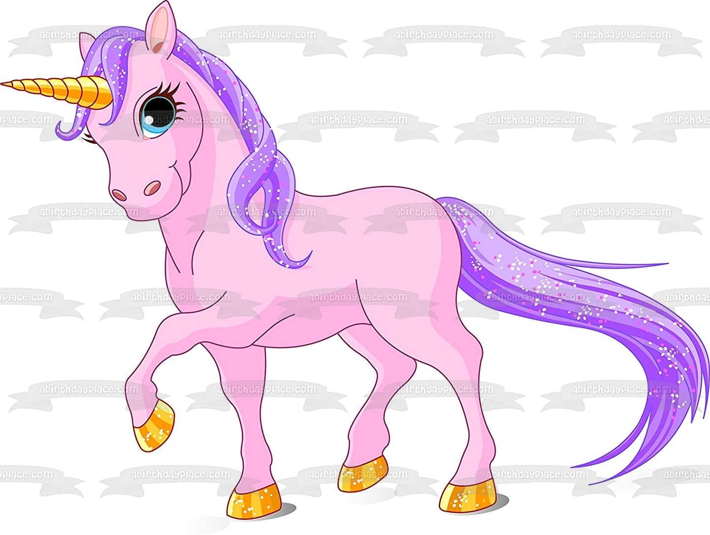 Pink Unicorn Purple Hair Leg Up Edible Cake Topper Image ABPID00416