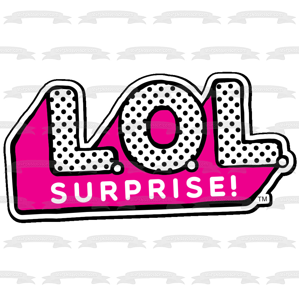 LOL. Surprise! Logo Pink White Black Polka Dot Edible Cake Topper Image ABPID00531