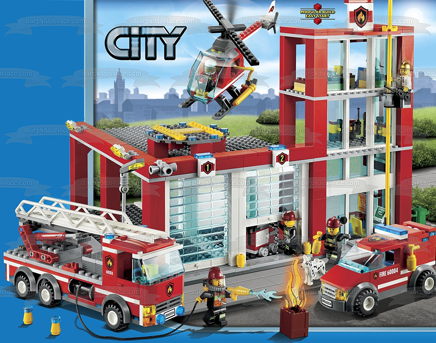 LEGO Firestation City Camión de bomberos Helicóptero bombero Imagen comestible para tarta ABPID00537 