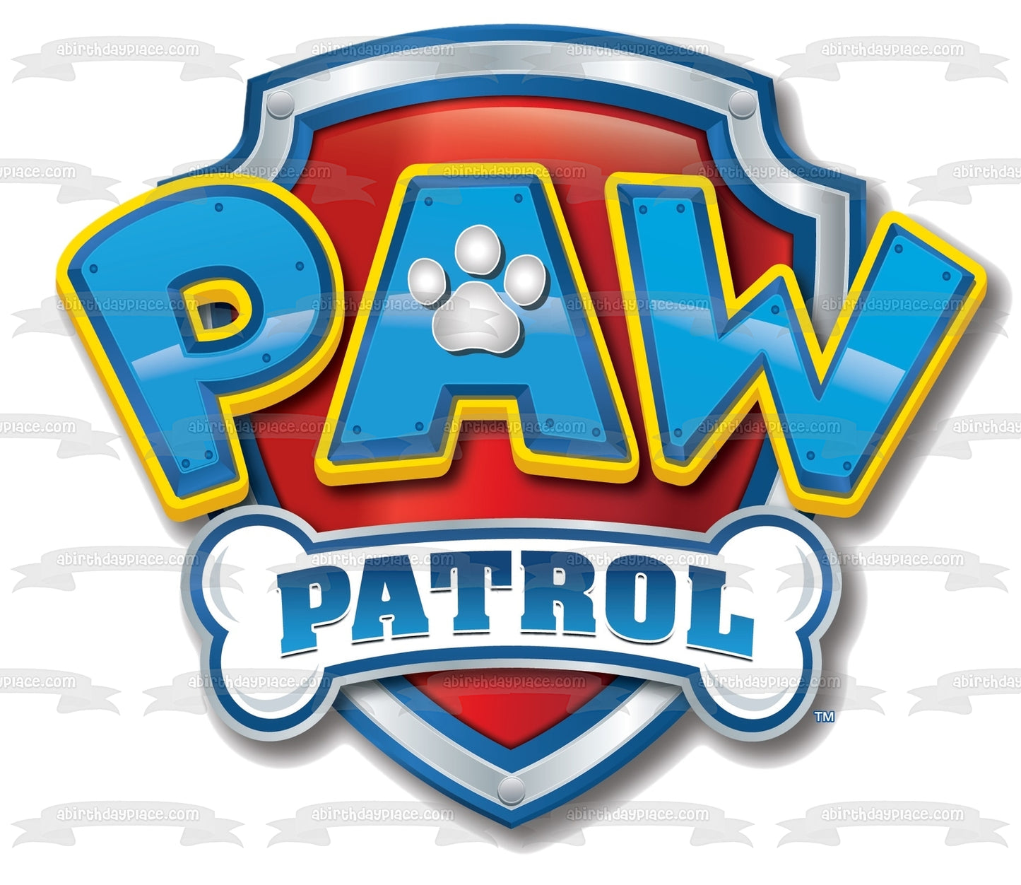 Paw Patrol Logo Escudo Hueso Pawprint Adorno comestible para tarta Imagen ABPID00538 