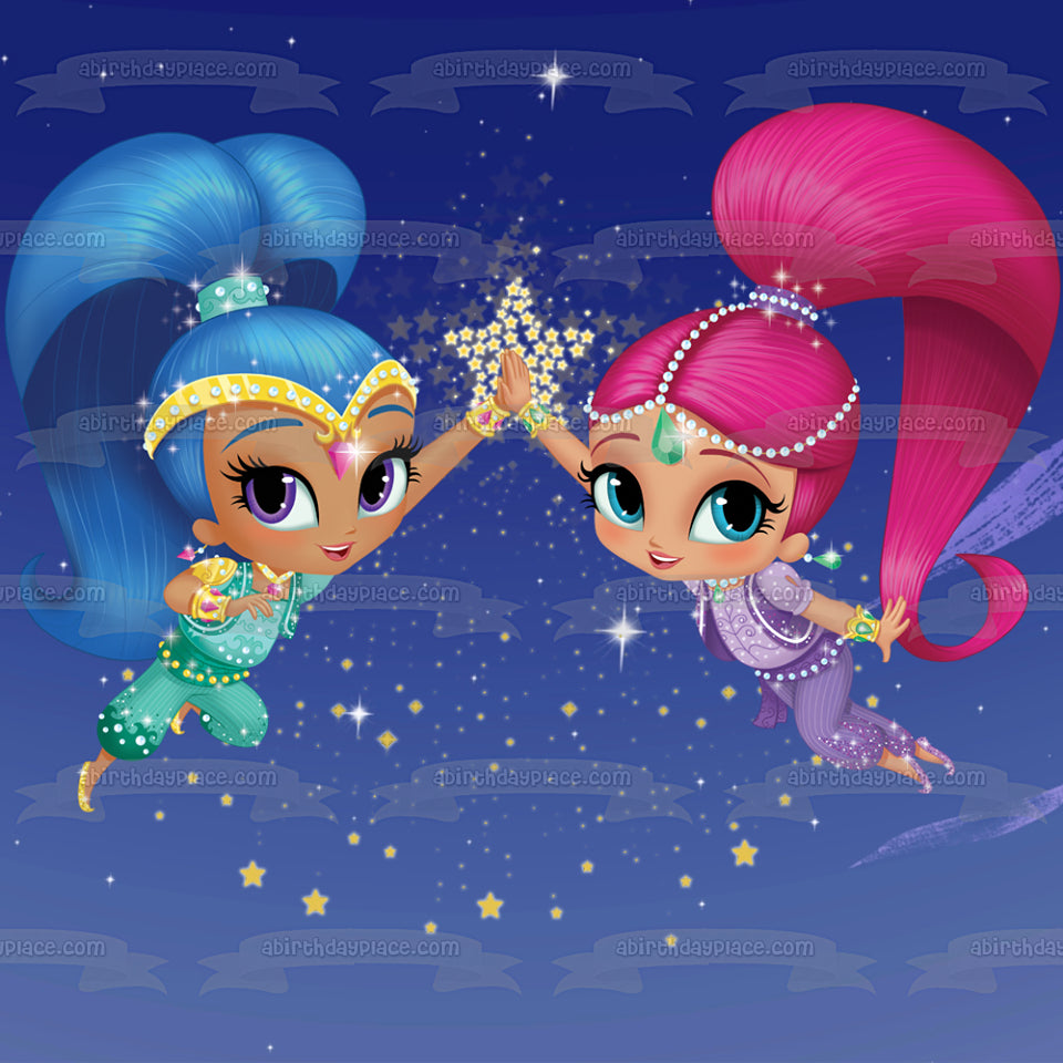 Adorno comestible para tarta con estrellas nocturnas Shimmer and Shine, imagen ABPID00614 