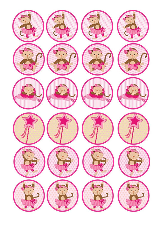 Monkey Ballet Ballerina Tutu Pink Bow Edible Cupcake Topper Images ABPID00652