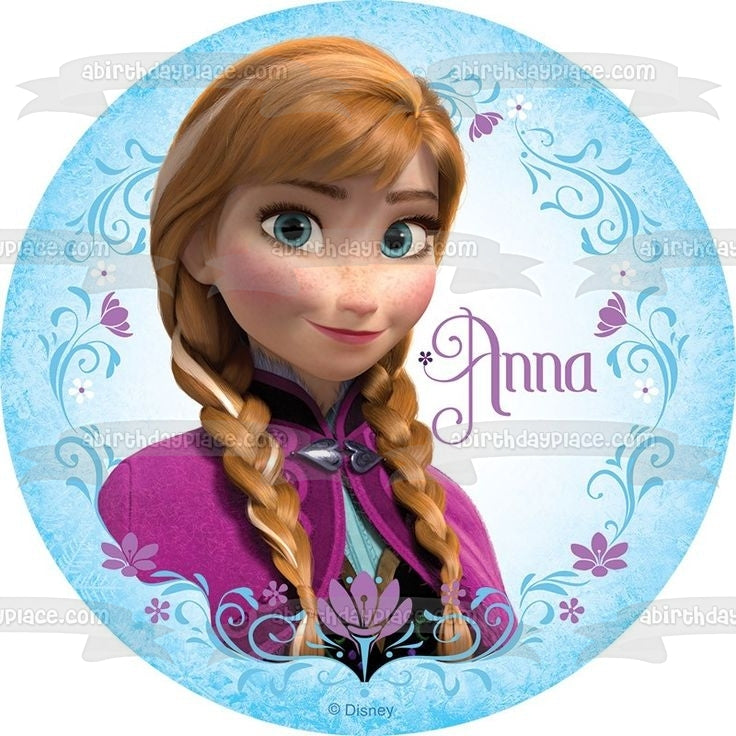 Adorno comestible para tarta con trenzas y flores de Anna Frozen de Disney, imagen ABPID00668 