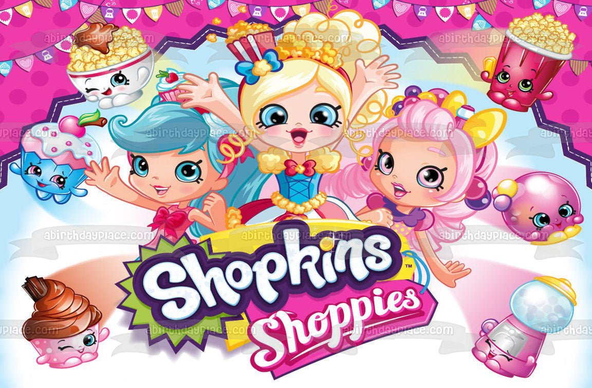 Shopkins Shoppies Popette Jessicake Bubbleisha Edible Cake Topper Image ABPID00834