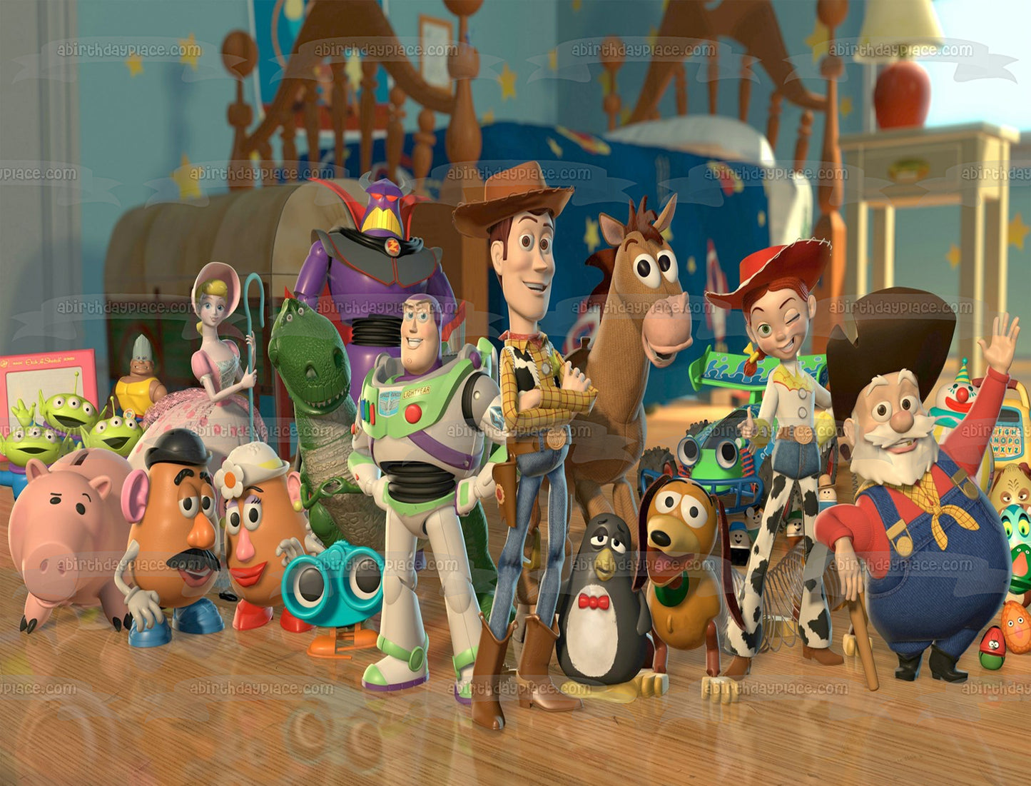 Toy Story Woody Buzz Lightyear Mr. Potato Head Disney Bo Peep Hamm Jessie Bullseye Stinky Pete Rex y Mrs. Potato Head Imagen comestible para decoración de tarta ABPID00939 