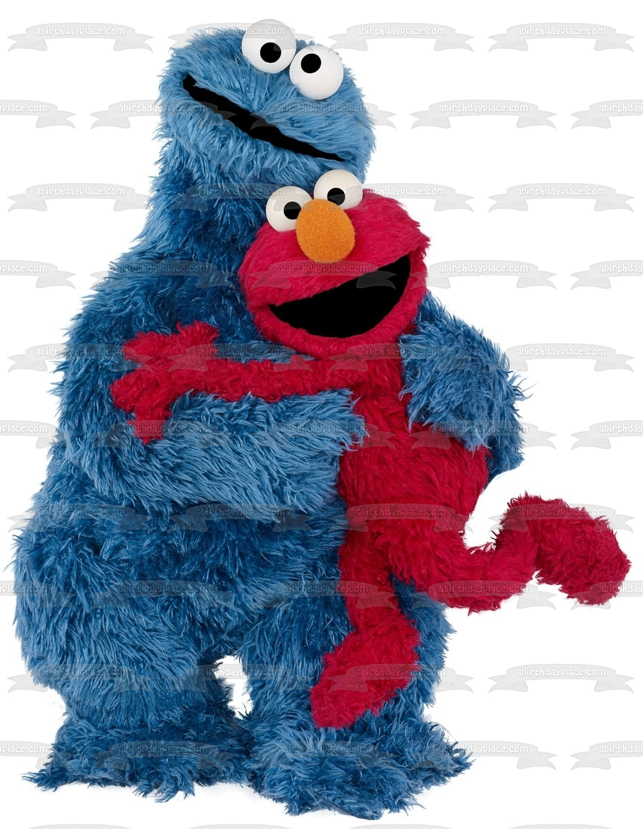 Sesame Street Elmo and Cookie Monster Hugging Edible Cake Topper Image ABPID00979