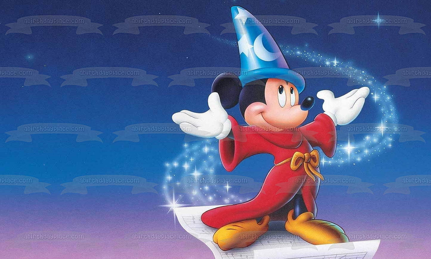 Fantasia Mickey Mouse Wizard Fondo azul Adorno comestible para tarta Imagen ABPID01091 