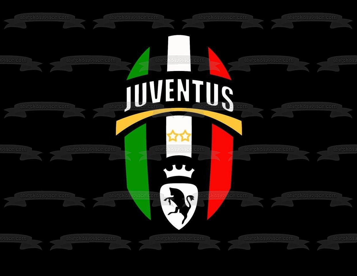 Juventus Juve Logotipo del club de fútbol profesional italiano Fondo negro Imagen comestible para decoración de tarta ABPID01185 