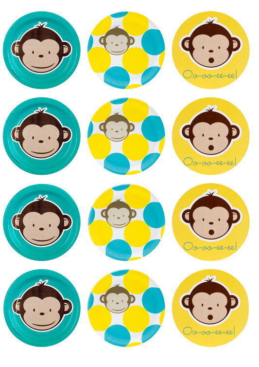 Baby Monkey Blue Yellow Backgrounds Edible Cupcake Topper Images ABPID01203