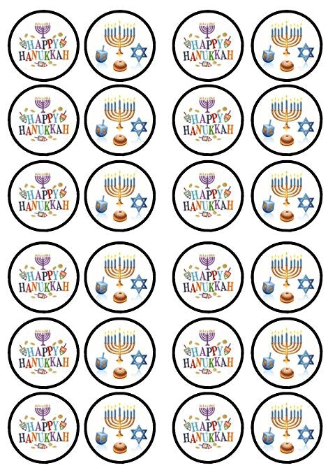 Happy Hanukkah Dreidel Menorah Star of David Edible Cupcake Topper Images ABPID01265