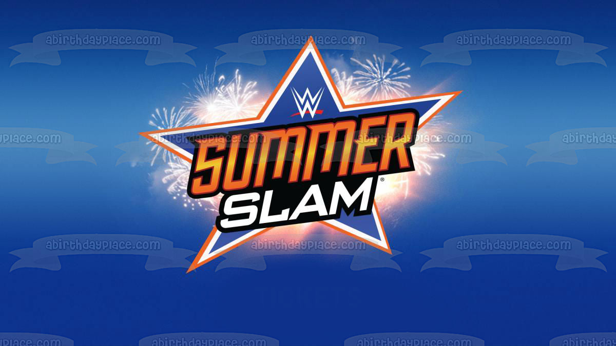 WWE Summer Slam World Wrestling Entertainment Fuegos artificiales Fondo azul Imagen comestible para decoración de tarta ABPID01306 