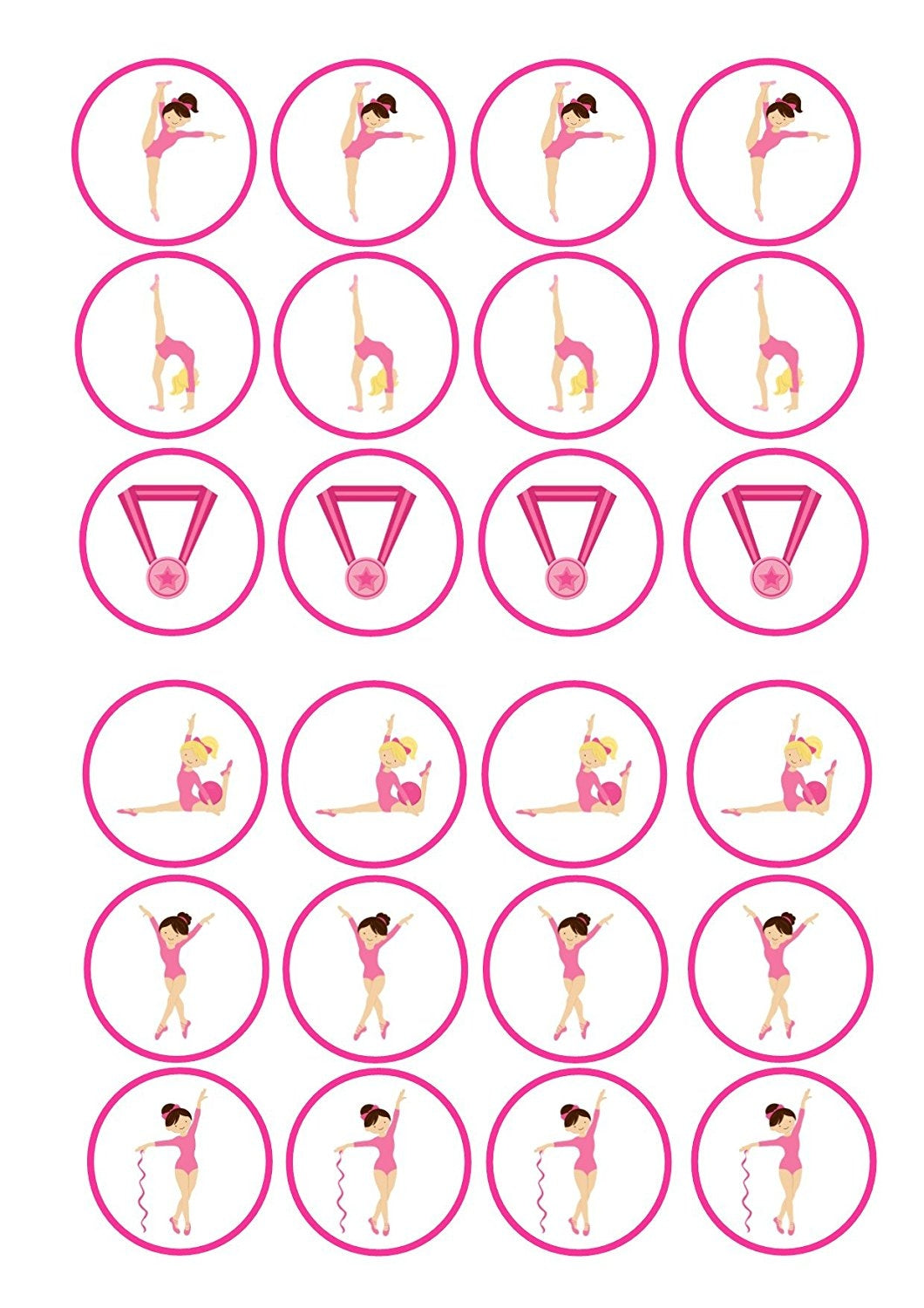 Gymnastics Girls Poses Pink Medals Edible Cupcake Topper Images ABPID01344