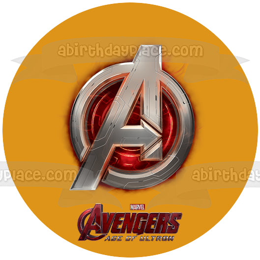 Avengers Logo Age of Ultron and a Yellow Background Edible Cake Topper Image ABPID01410