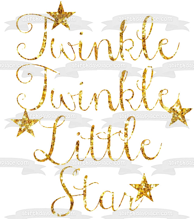 Palabras doradas Twinkle Twinkle Little Star con estrellas doradas Imagen de adorno comestible para pastel ABPID01452 