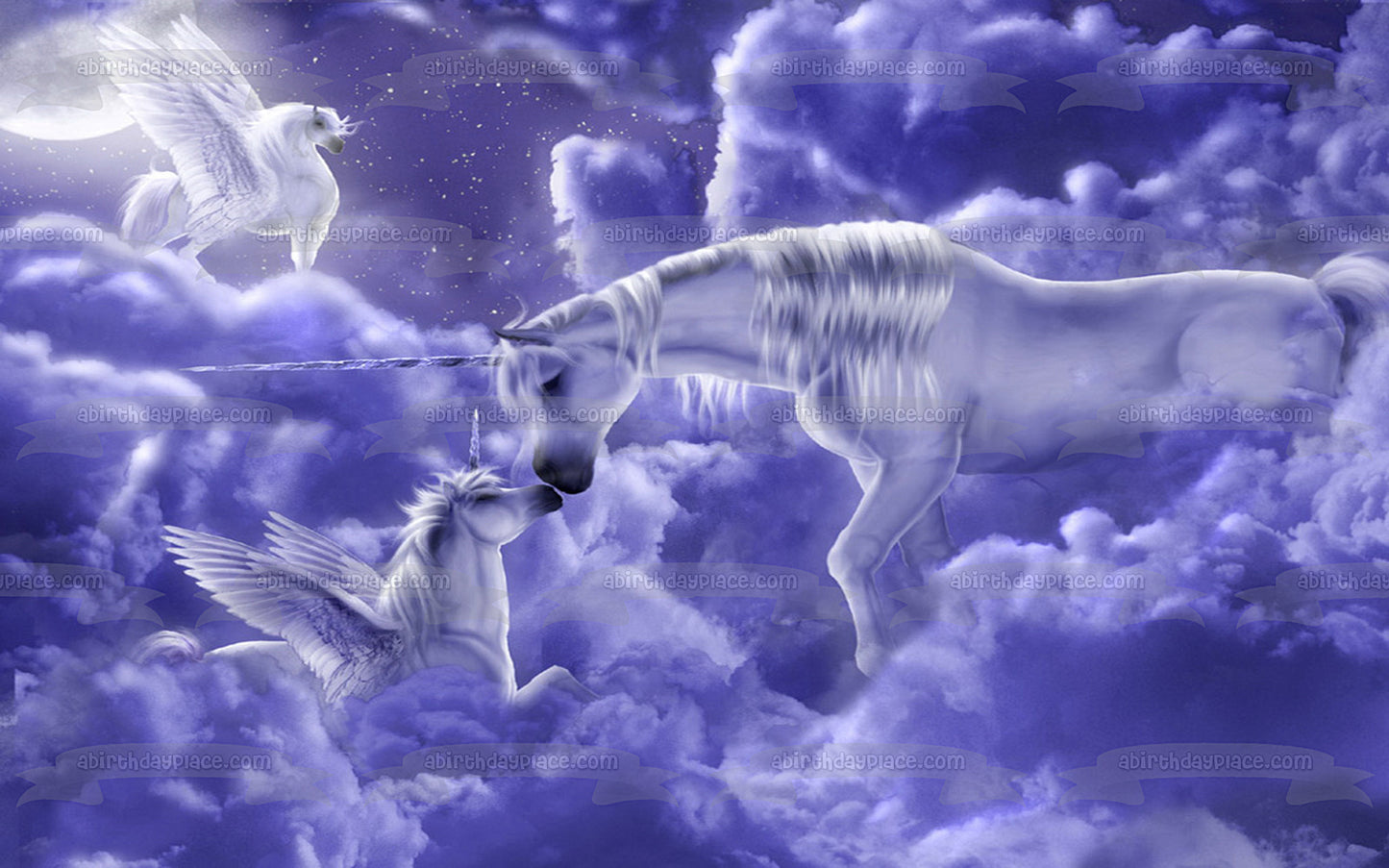 Unicorns Clouds Pegasus and a Blue Moon Edible Cake Topper Image ABPID01508