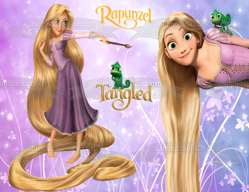 Adorno comestible para tarta con flores de Rapunzel enredadas y Pascal, imagen ABPID01745 