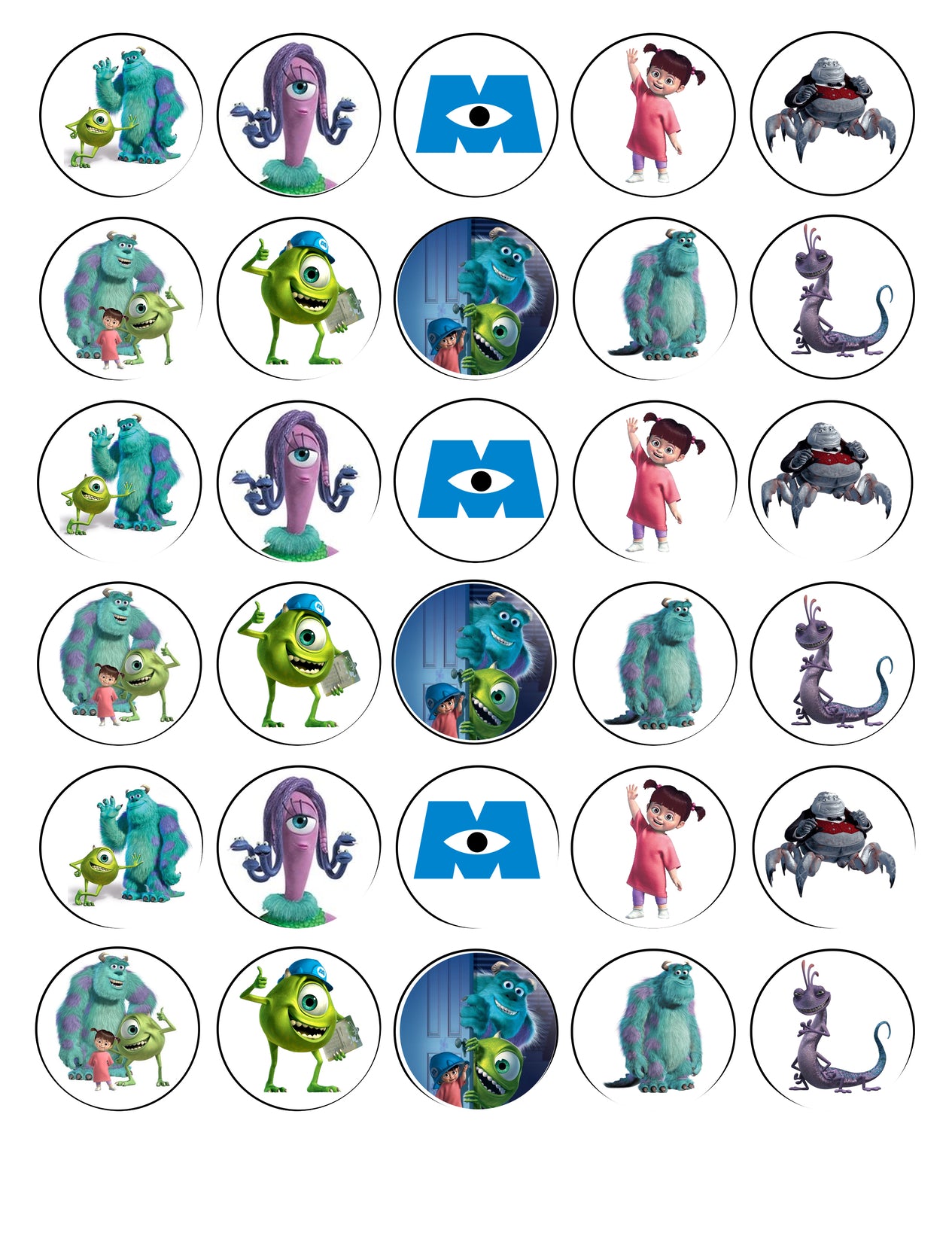 Disney Pixar Monsters Inc James P. 'Sulley' Sullivan Mike Wazowski Boo Edible Cupcake Topper Images ABPID01800